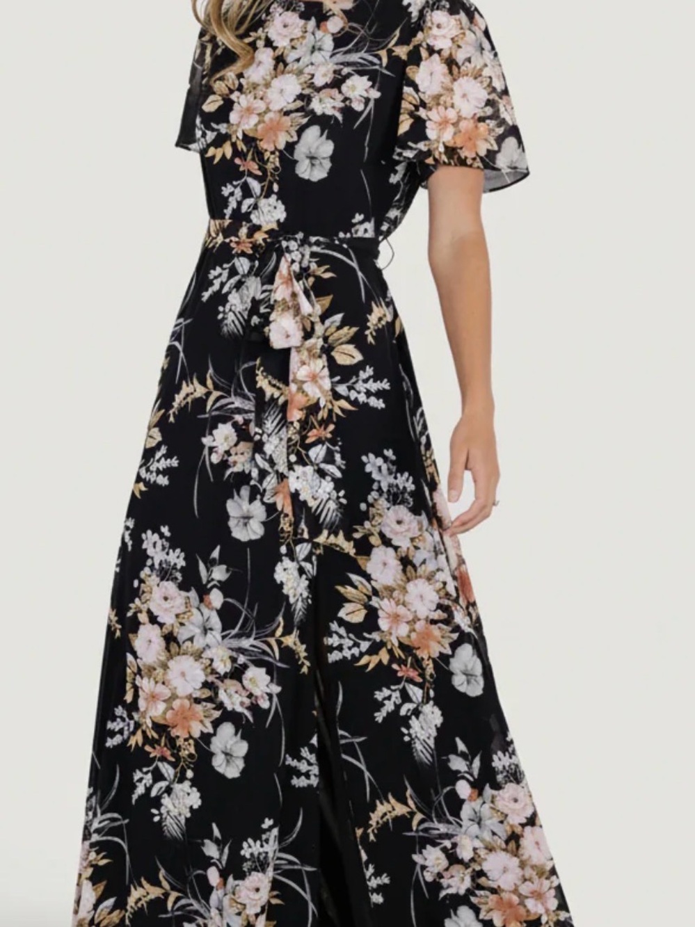 Baltic Born Black Floral Tie-Waist Maxi Dress